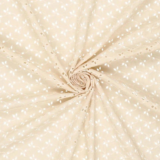 Embroidered cotton fabric - embroidery on beige 115g/m²