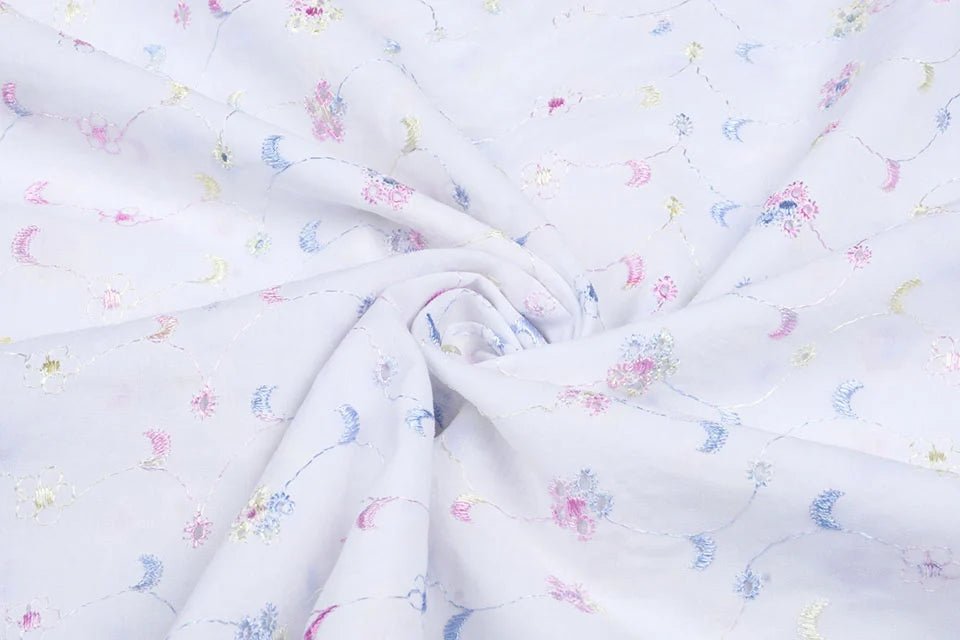 Embroidered cotton fabric - colorful embroidery 110 g/m²