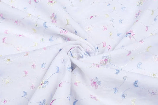 Embroidered cotton fabric - colorful embroidery 110 g/m²