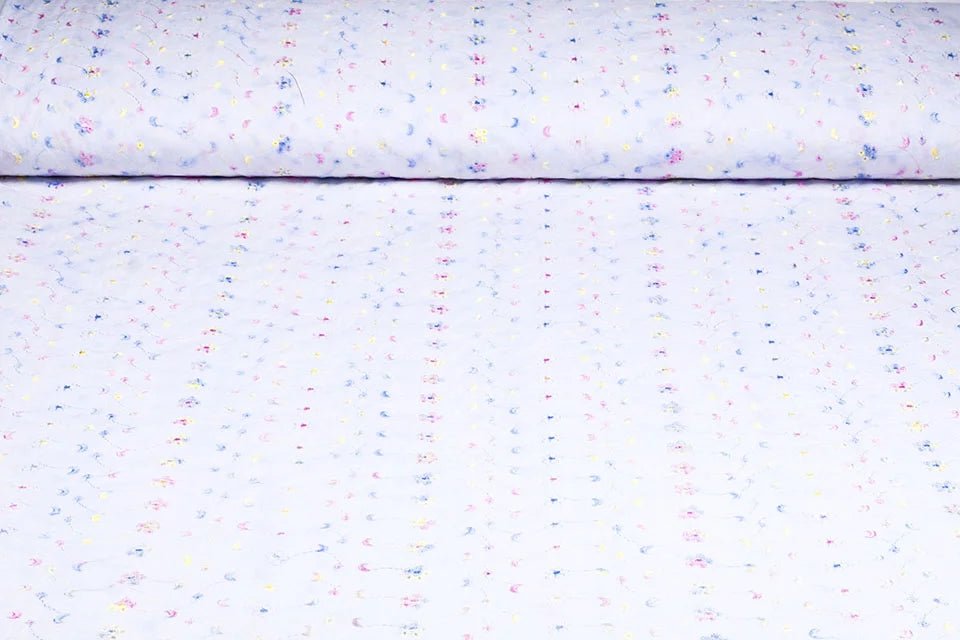 Embroidered cotton fabric - colorful embroidery 110 g/m²