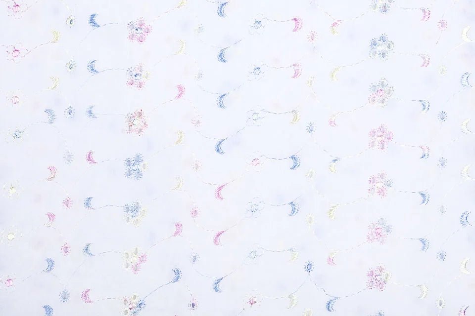 Embroidered cotton fabric - colorful embroidery 110 g/m²