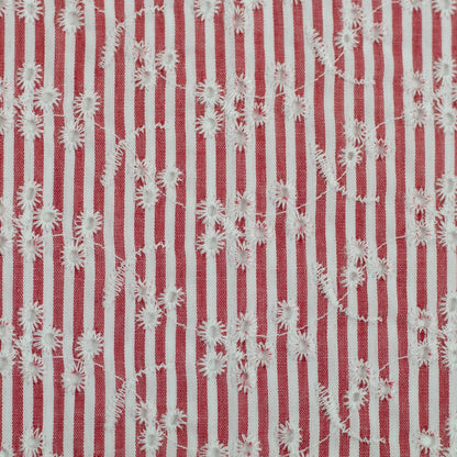 Image of embroidered cotton fabric - floral motif with stripes 120 g/m² – available at Šarlotes audumi