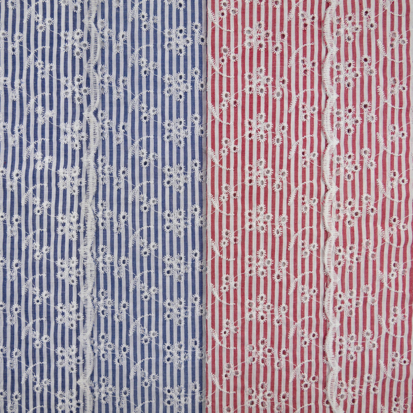 Image with embroidered cotton fabric - floral motif with stripes 120 g/m² – available at Šarlotes audumi