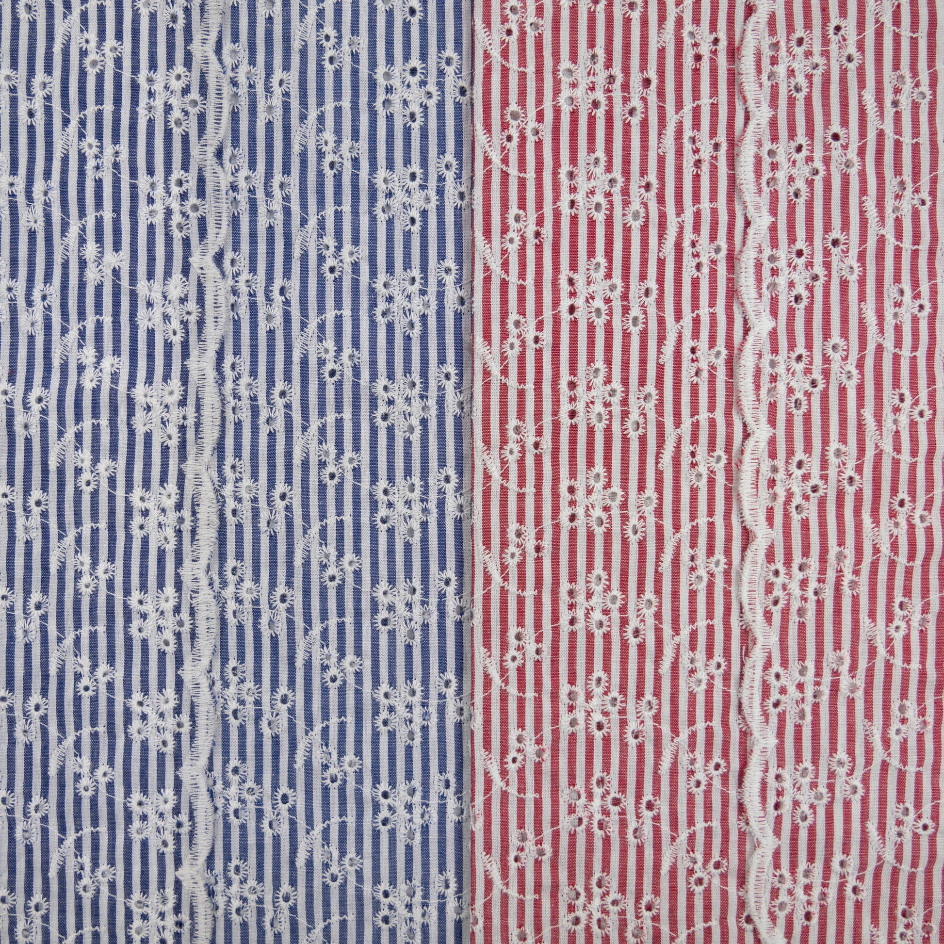 Image with embroidered cotton fabric - floral motif with stripes 120 g/m² – available at Šarlotes audumi