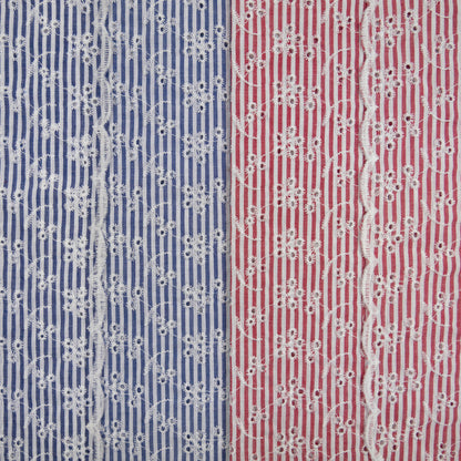 Image with embroidered cotton fabric - floral motif with stripes 120 g/m² – available at Šarlotes audumi
