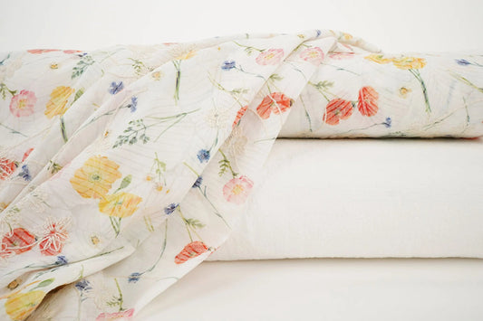 Image with embroidered cotton fabric - summer flowers 115 g/m² – available at Šarlotes audumi