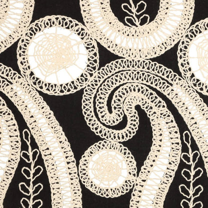 Embroidered cotton fabric - flowers on a black background 270 g/m²