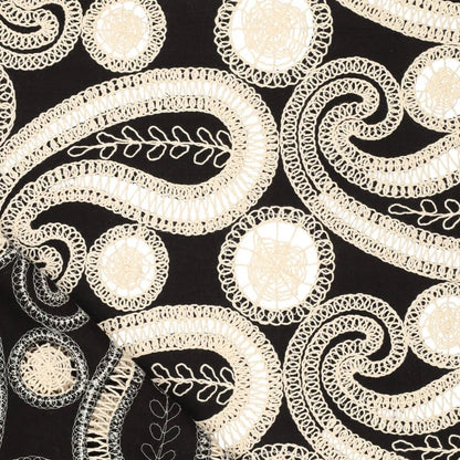 Embroidered cotton fabric - flowers on a black background 270 g/m²