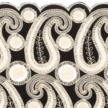 Embroidered cotton fabric - flowers on a black background 270 g/m²