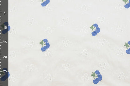 Embroidered cotton fabric - blue flowers 110 g/m²