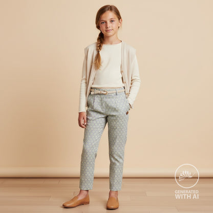 Tkanina premium 100% bawełniana – turkusowe liście na liliowym tle