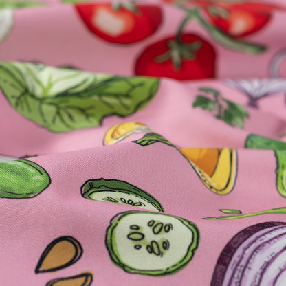 Canvas fabric - vegetables on pink 200 g/m²