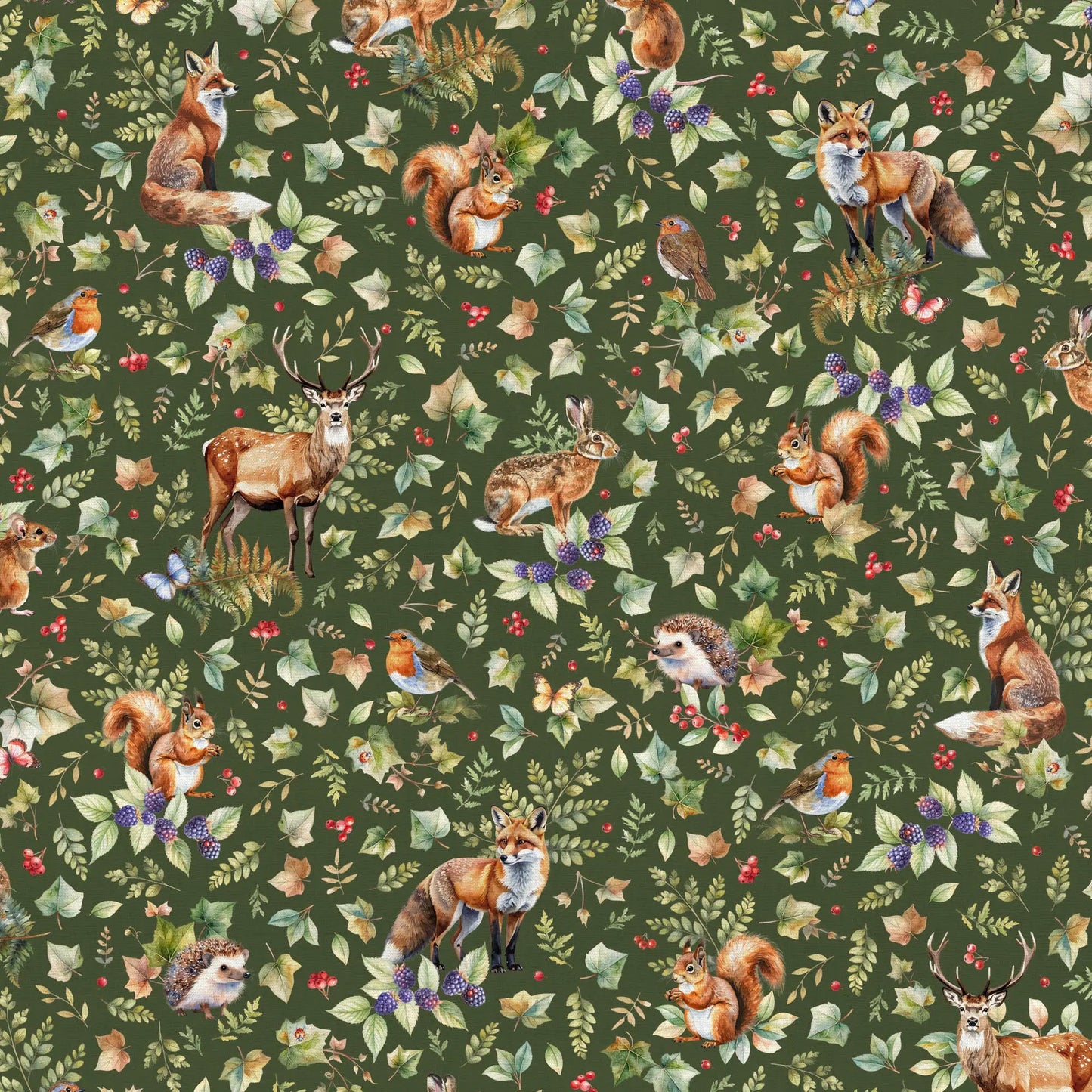 Image with canvas fabric - forest animals 200 g/m² – available at Charlotte's Fabrics