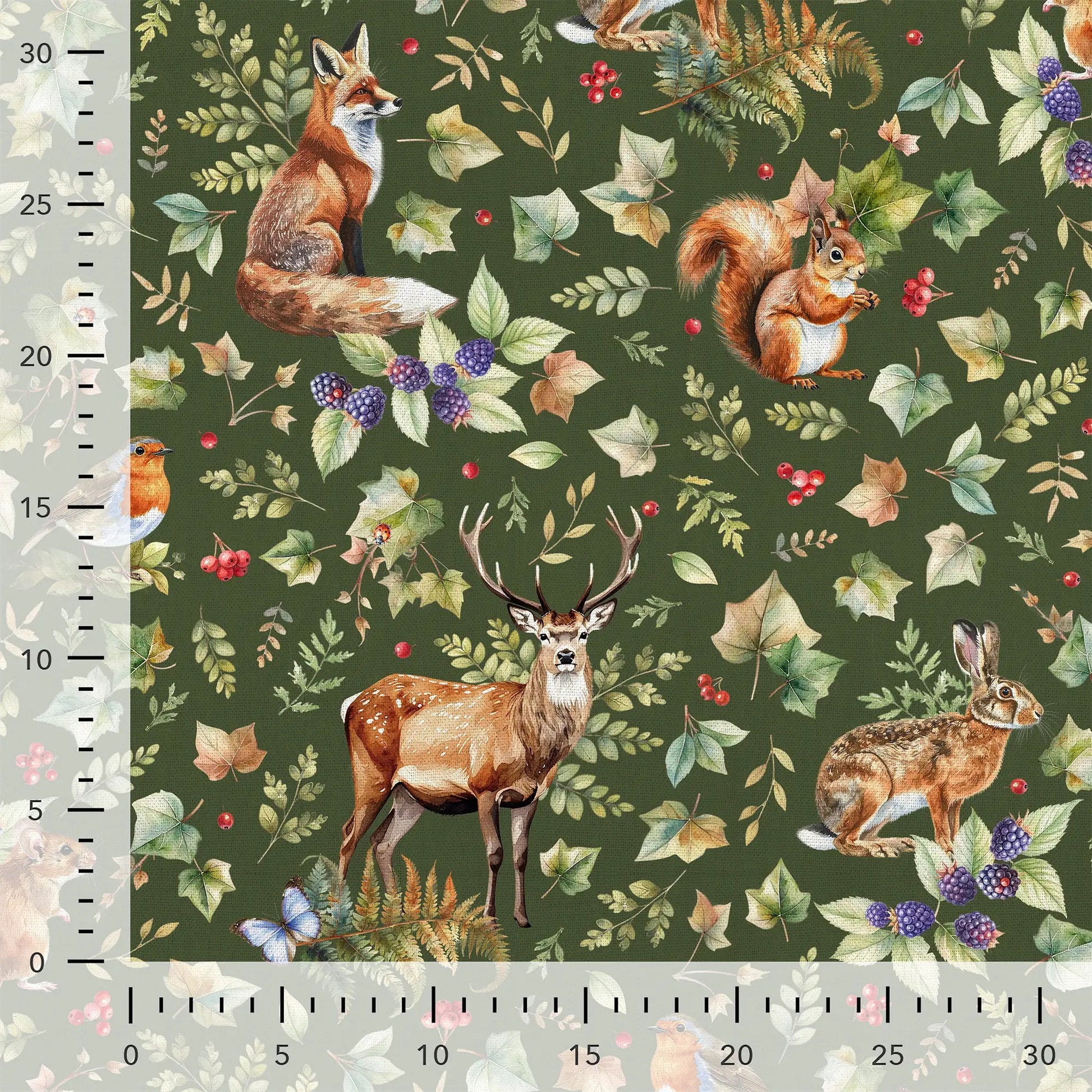 Image with canvas fabric - forest animals 200 g/m² – available at Šarlotes audumi