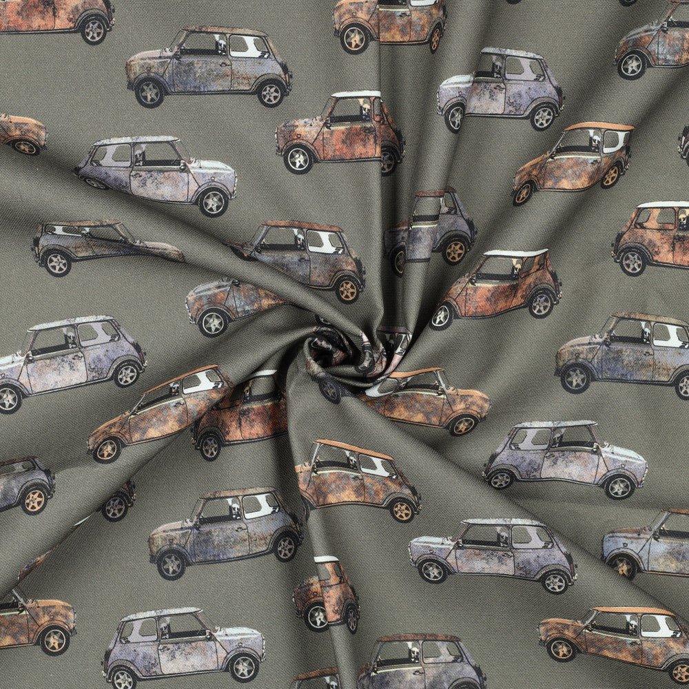 Image of canvas fabric - retro car 225 g/m² – available at Šarlotes audumi