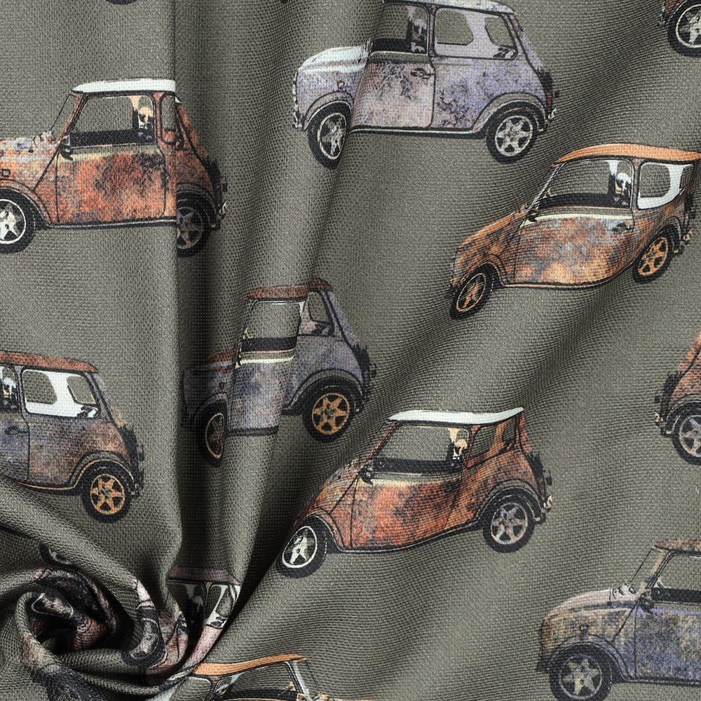 Image of canvas fabric - retro car 225 g/m² – available at Šarlotes audumi