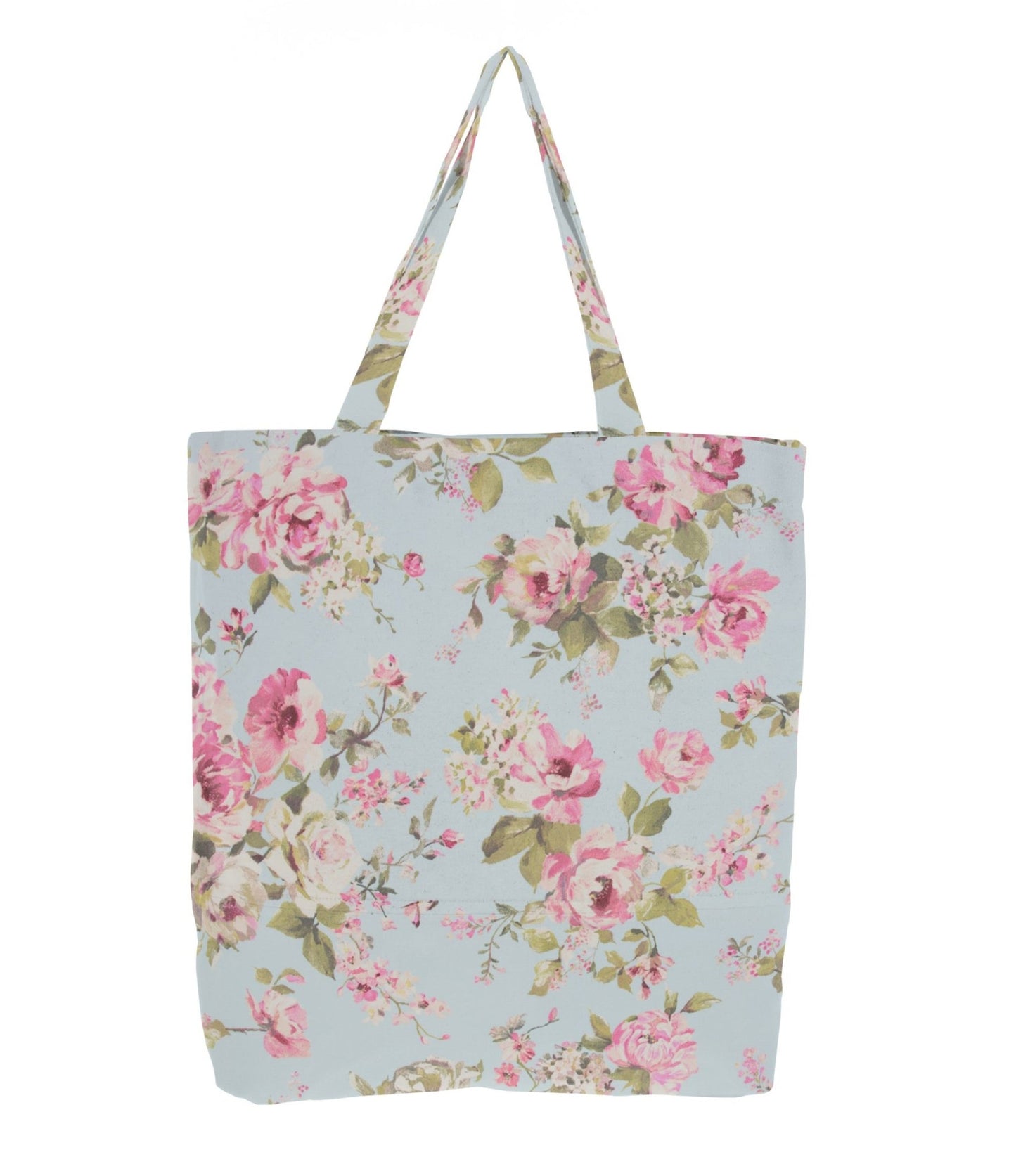 Tkanina canvas w róże na jasnoniebieskim tle 200 g/m²