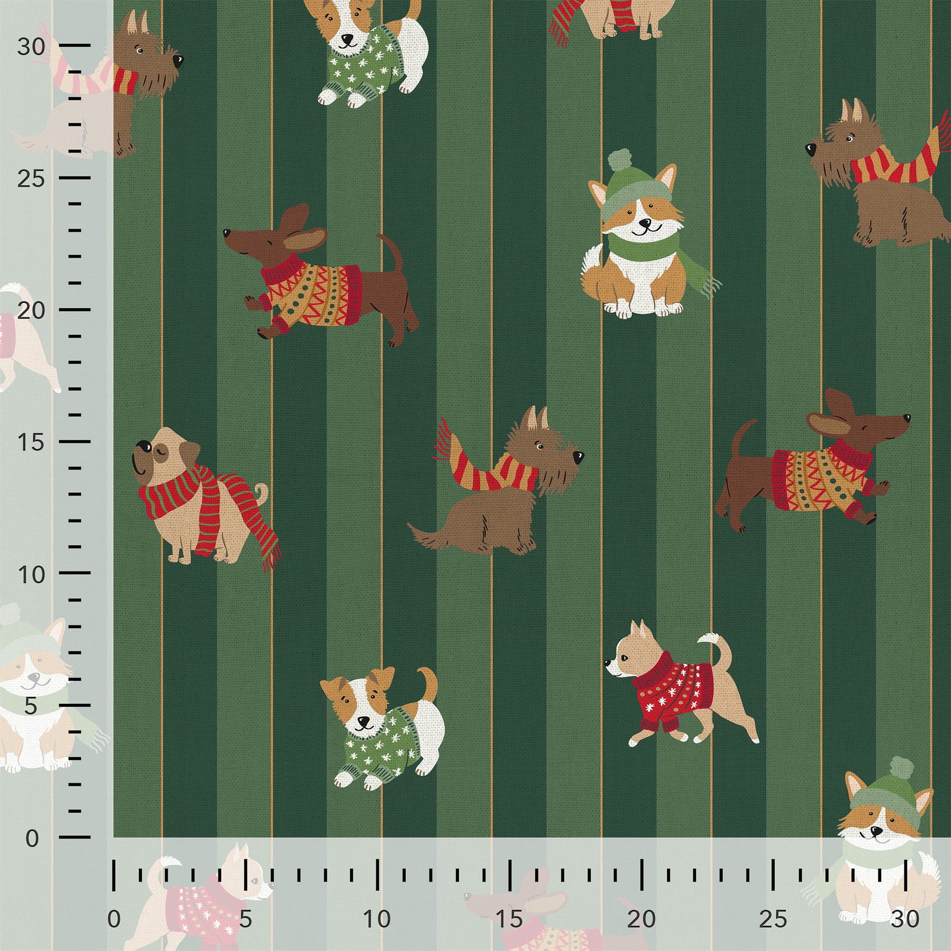 Image of canvas fabric - dogs in winter 200 g/m² – available at Šarlotes audumi