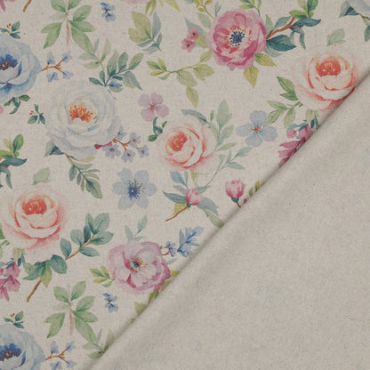 Image with canvas fabric - flowers on a linen-colored background 220 g/m² – available at Šarlotes audumi