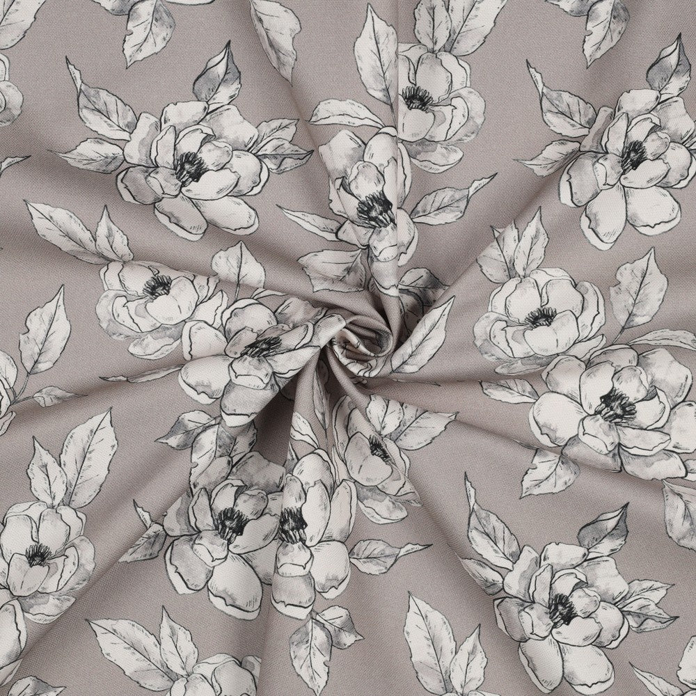 Kanvas audums - ziedi uz pelēka fona 225 g/m²