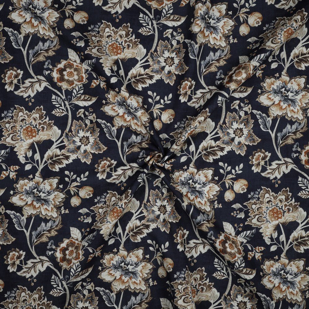 Image of canvas fabric - flowers on a dark blue background 190 g/m² – available at Šarlotes audumi
