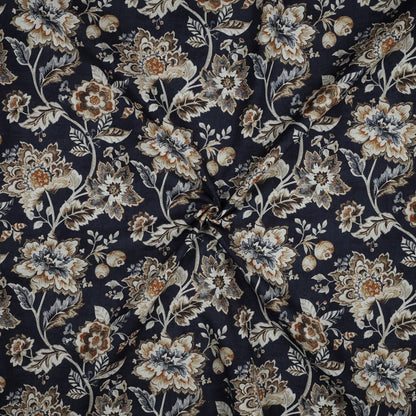 Image of canvas fabric - flowers on a dark blue background 190 g/m² – available at Šarlotes audumi