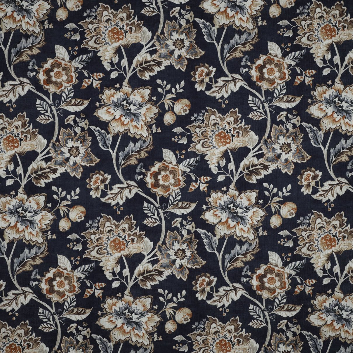 Image of canvas fabric - flowers on a dark blue background 190 g/m² – available at Charlotte's Fabrics