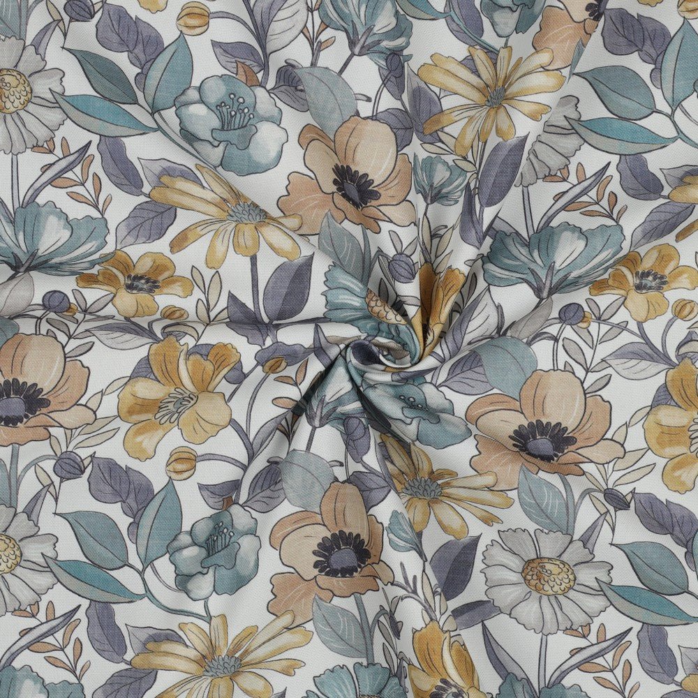Canvas fabric - blue flowers 225 g/m²
