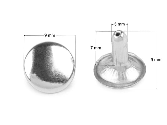 Zdjęcie metalowych nitów dwustronnych Ø9 mm (100 szt.) – dostępne online Šarlotes audumi