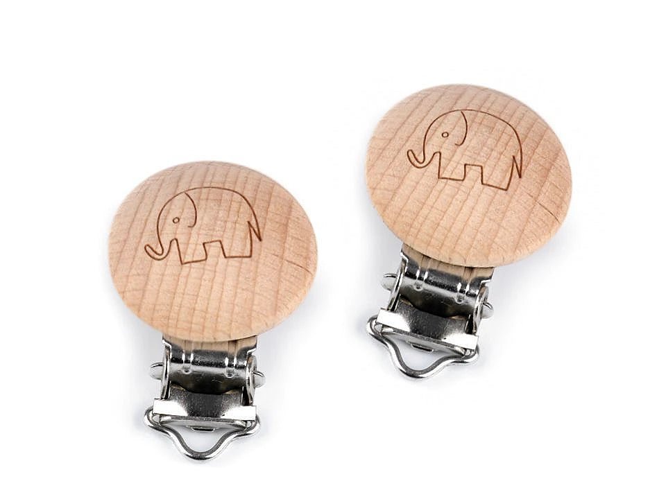 Wooden pacifier clip / toy clip - elephant