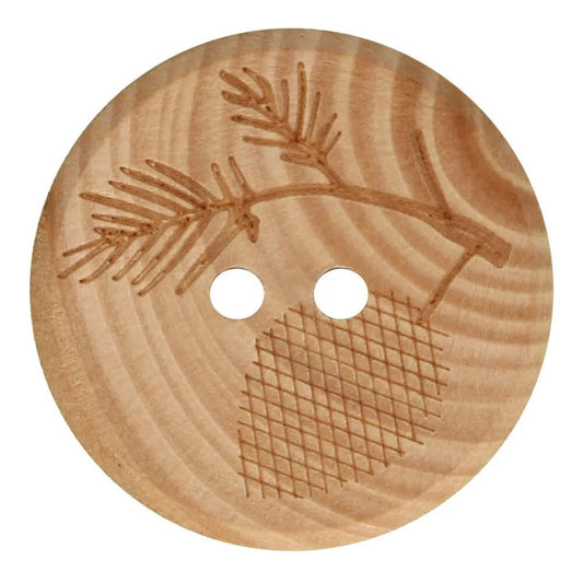 Wooden buttons 20 mm - spruce branch with cone