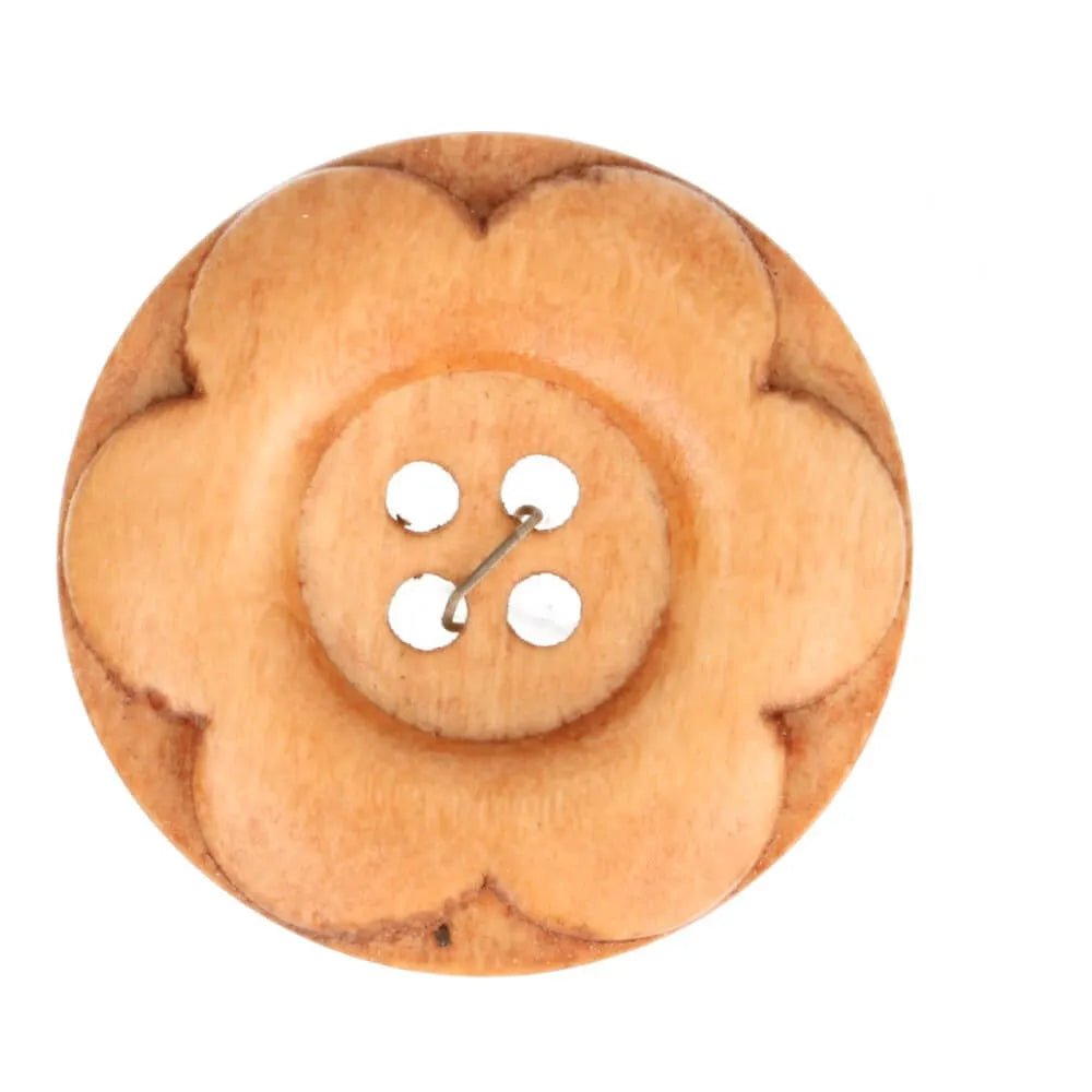 Wooden buttons 30 mm - light brown flower