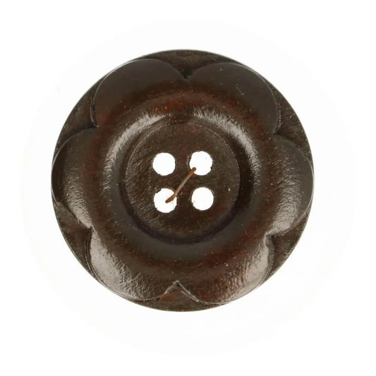 wooden buttons 30 mm - dark brown flower