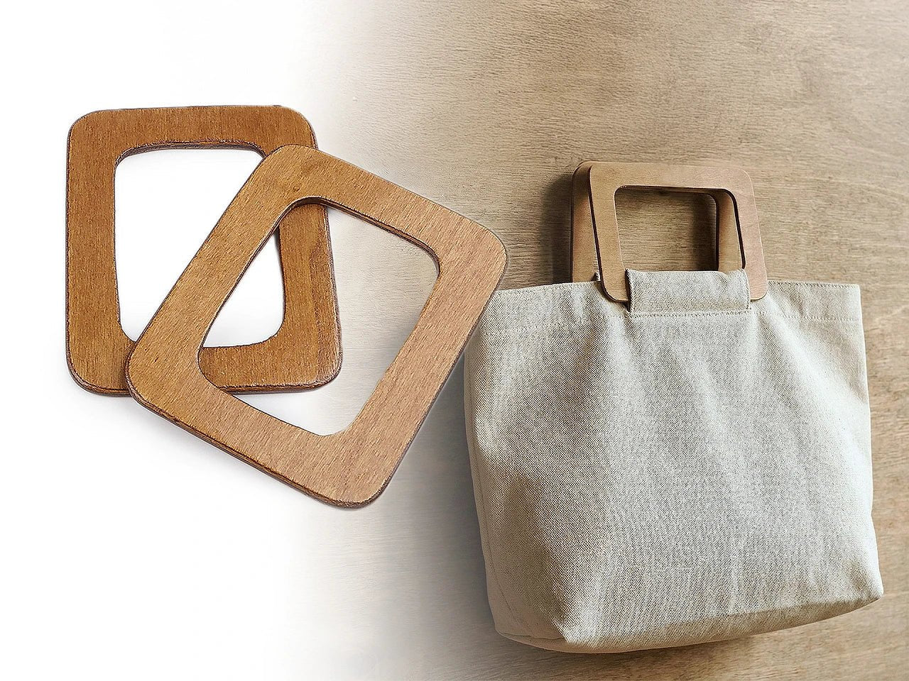 Image of a wooden handle for a bag 11 × 15 cm – available at Šarlotes audumi