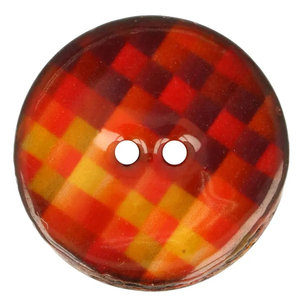 Image of 20 mm coconut buttons - orange and yellow squares – available at Šarlotes audumi