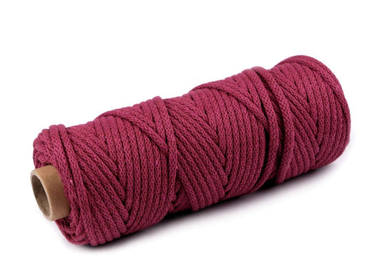 Cotton cord 5 mm - bright berry shade (50 m roll)