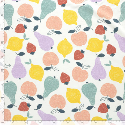 Image of cotton terry knit - fruits 250 g/m² – available at Šarlotes audumi