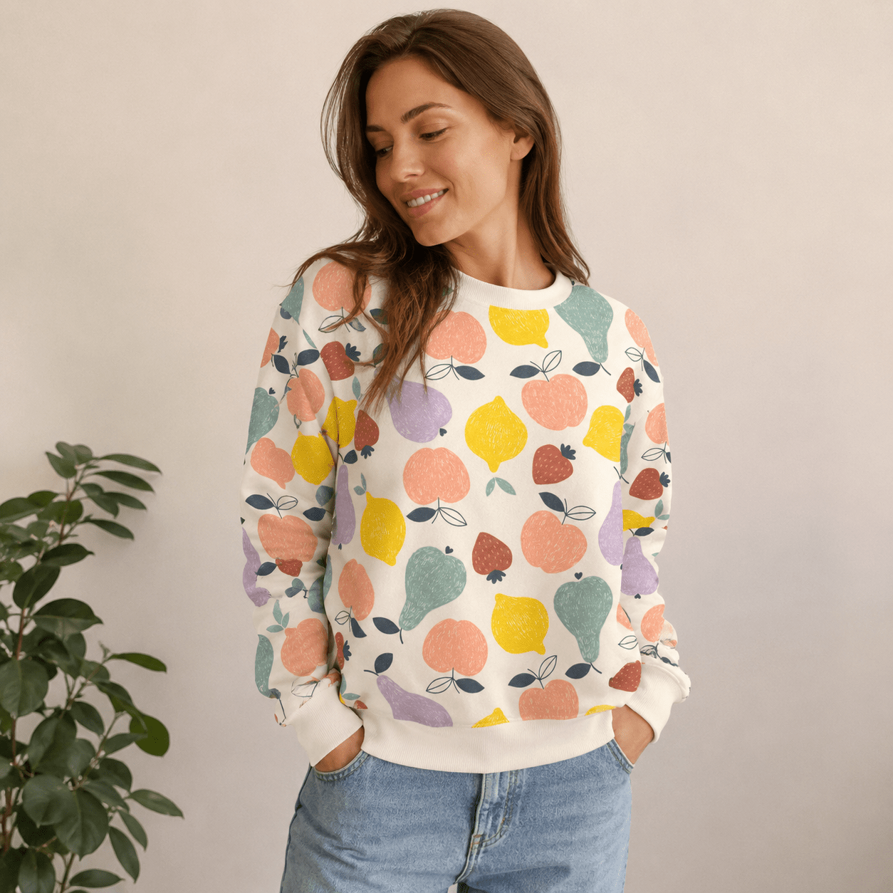 Image of cotton loopback knit - fruits 250 g/m² – available at Šarlotes audumi