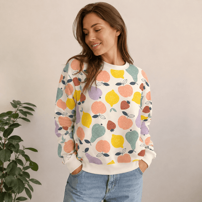 Image of cotton loopback knit - fruits 250 g/m² – available at Šarlotes audumi