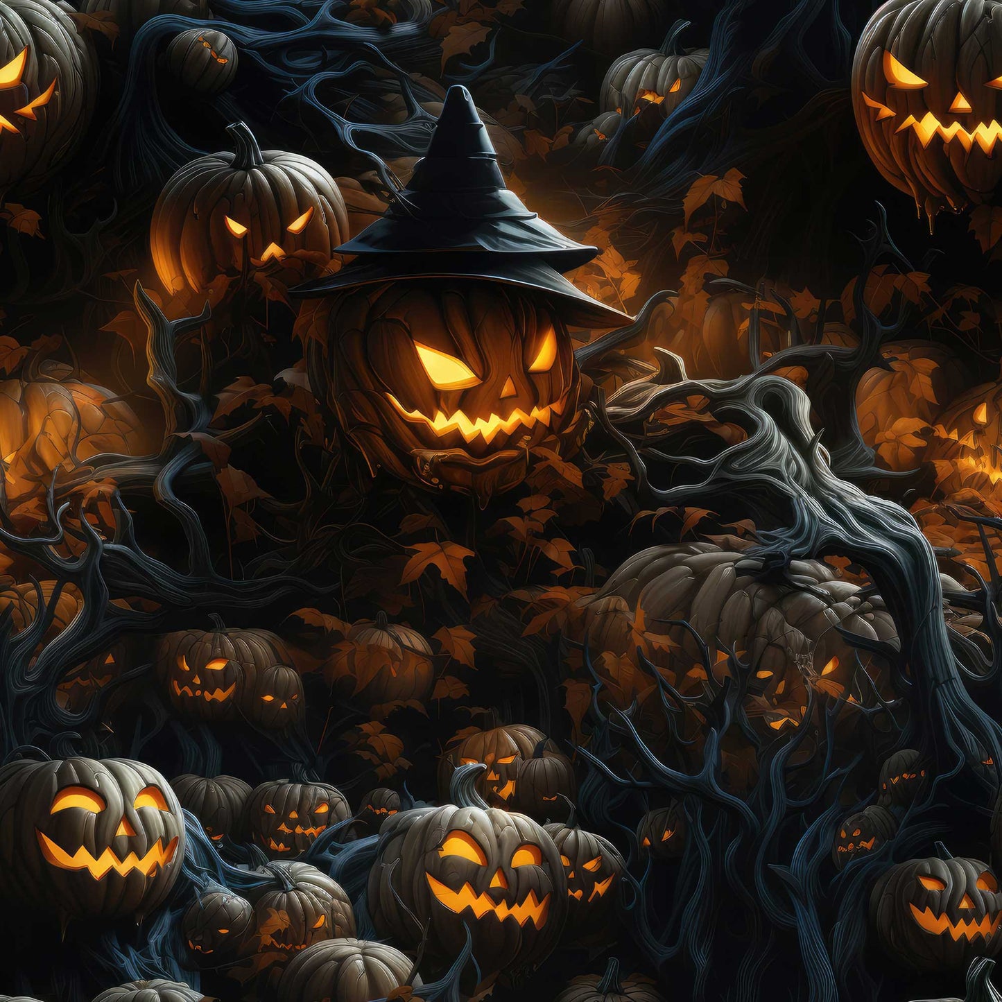 Cotton loopback knit - spooky pumpkins 230 g/m²