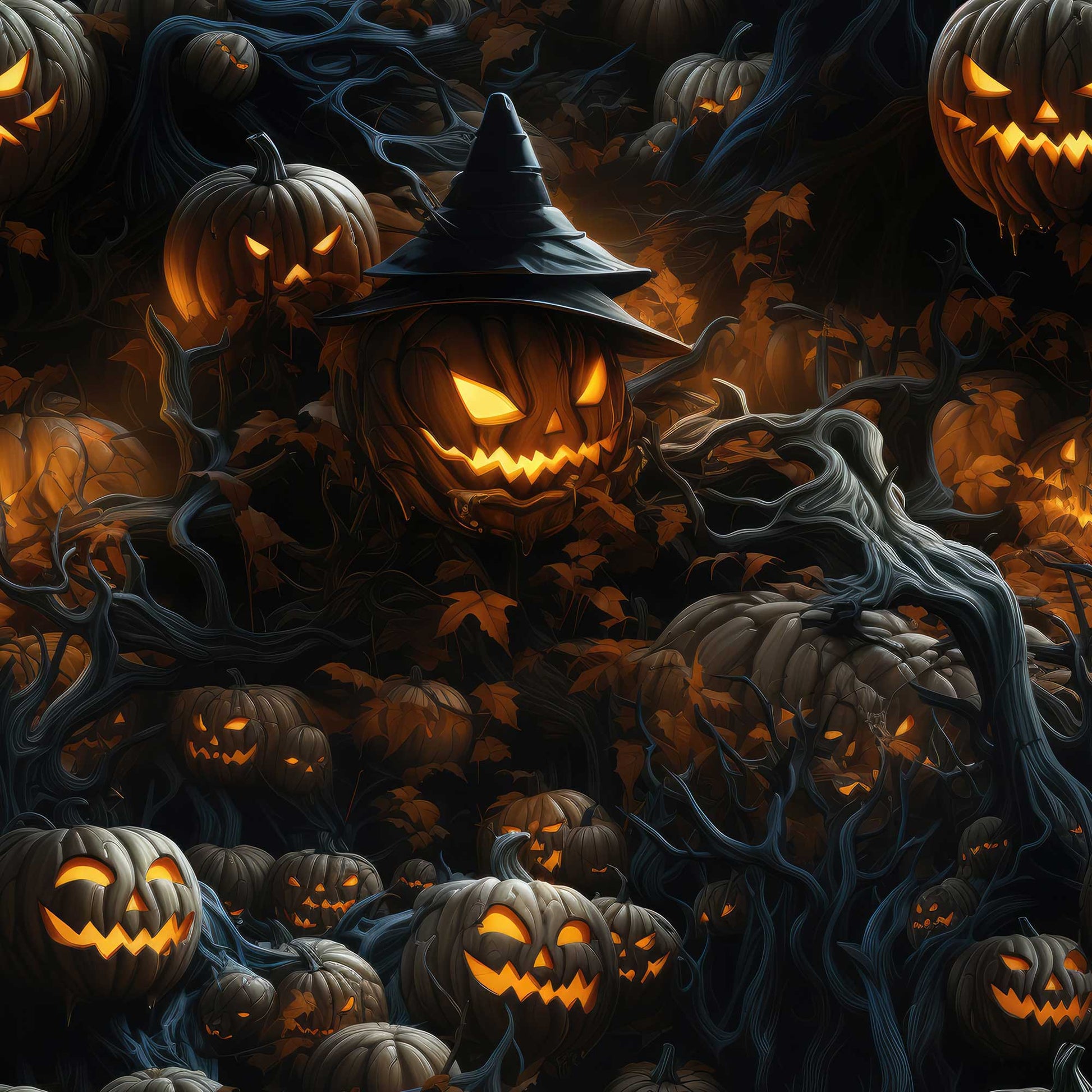 Cotton loopback knit - spooky pumpkins 230 g/m²