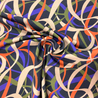 Cotton loopback knit - beige, lilac, orange, green motif 250 g/m²