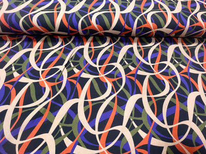 Cotton loop knit, beige, lilac, orange, green motif 250 g/m²