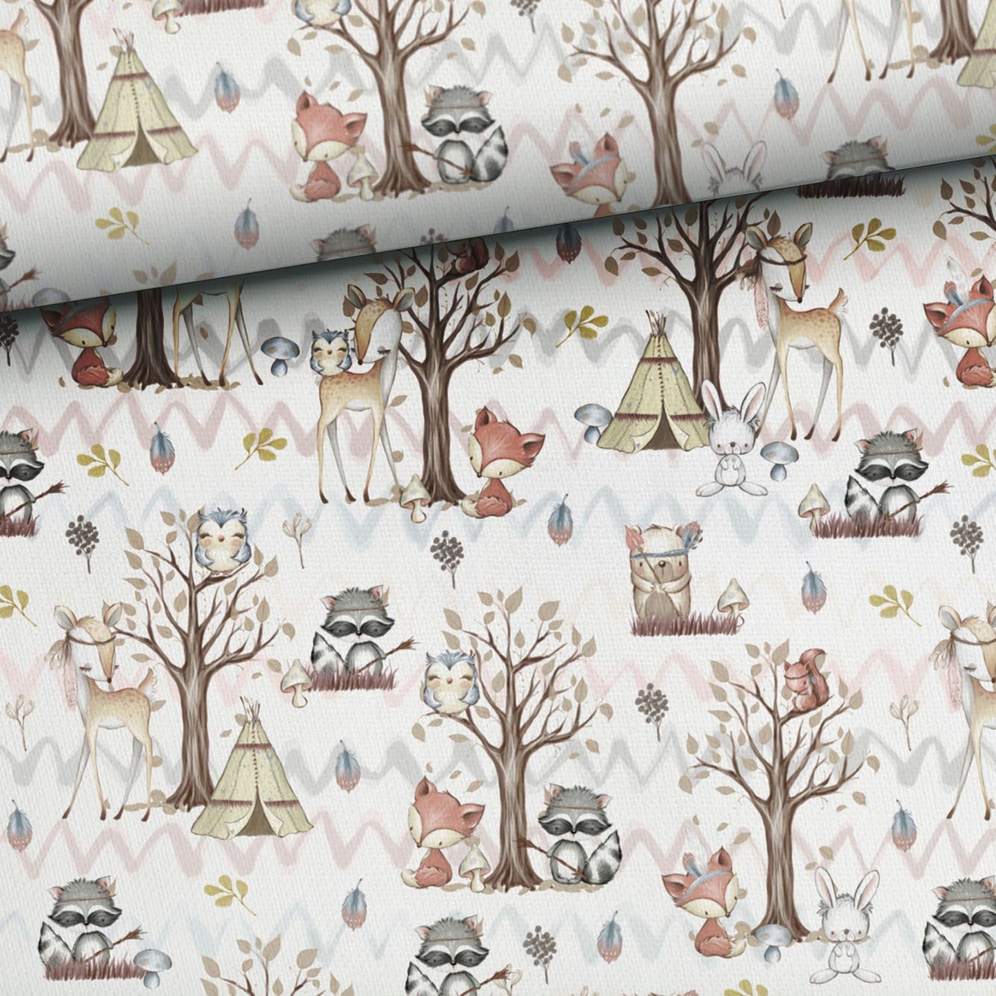 Cotton loopback knit - boho animals 250 g/m²
