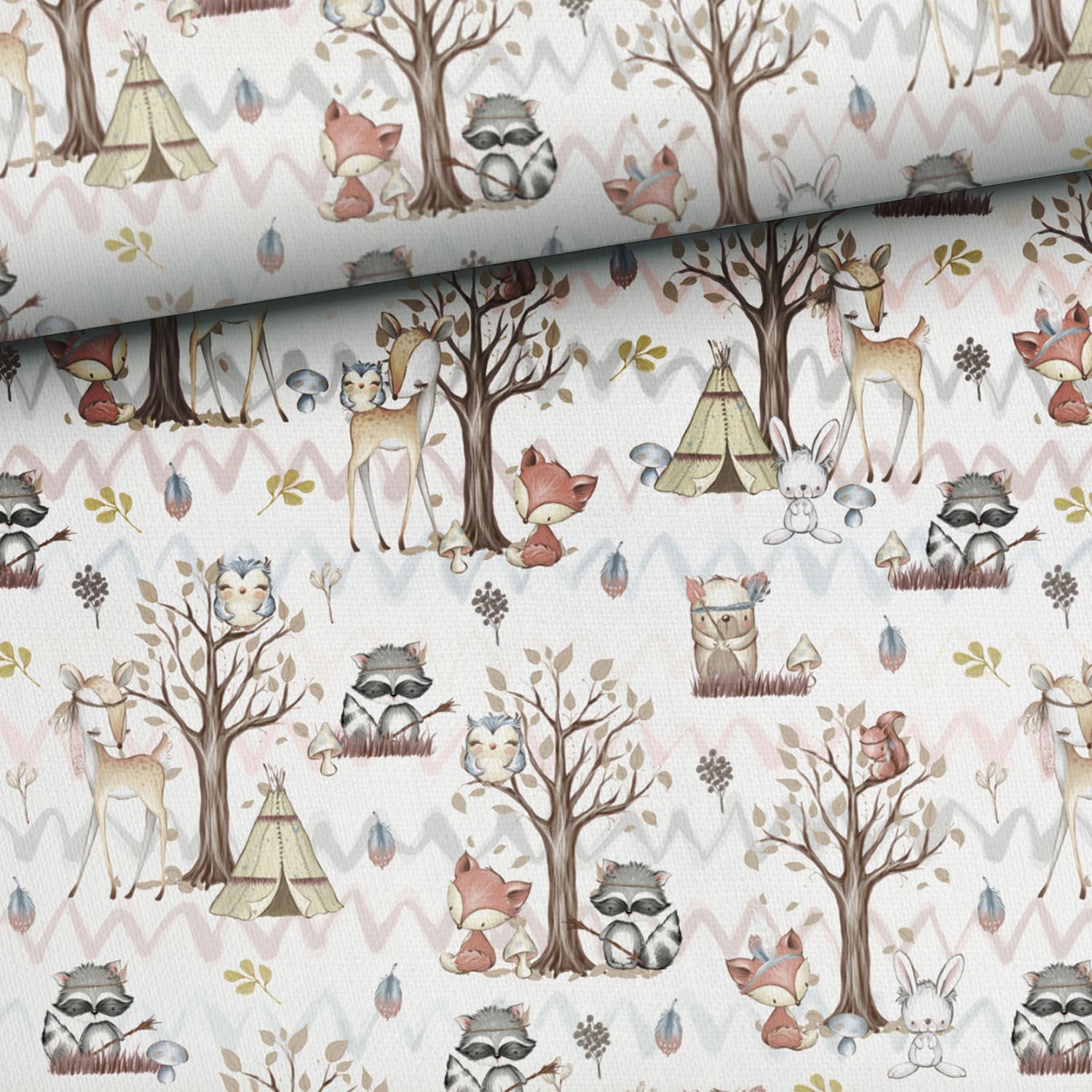 Cotton loopback knit - boho animals 250 g/m²