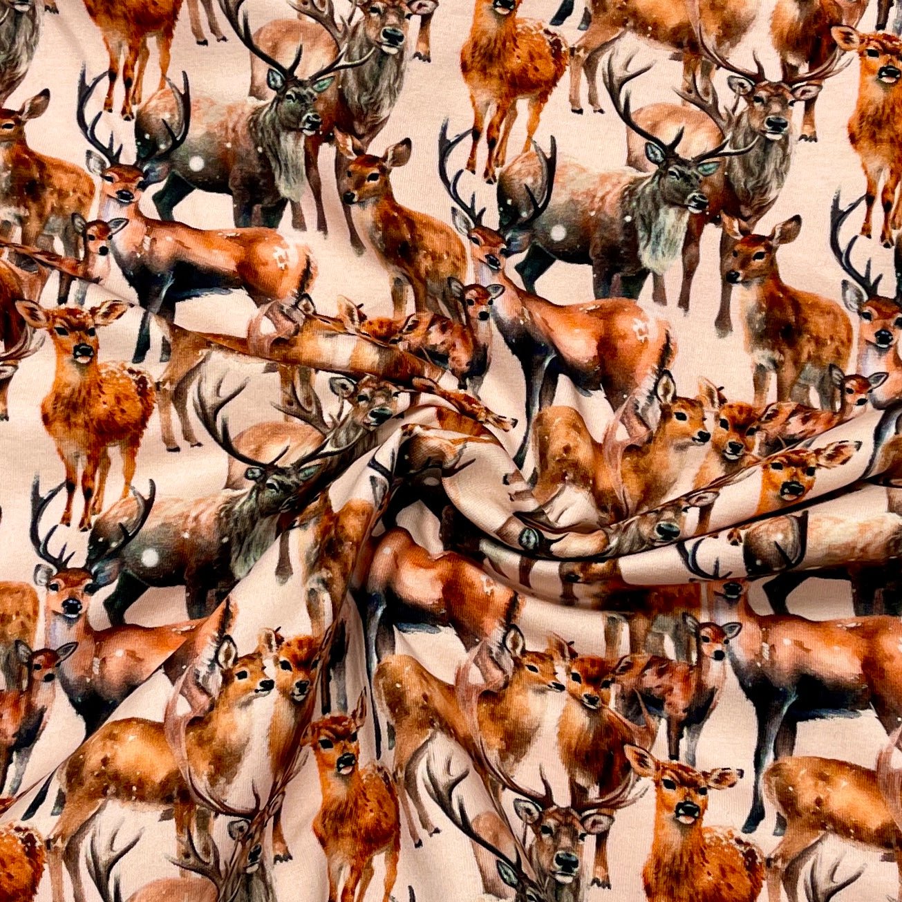 Cotton loopback knit - deer family 250 g/m²
