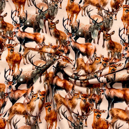 Cotton loopback knit - deer family 250 g/m²
