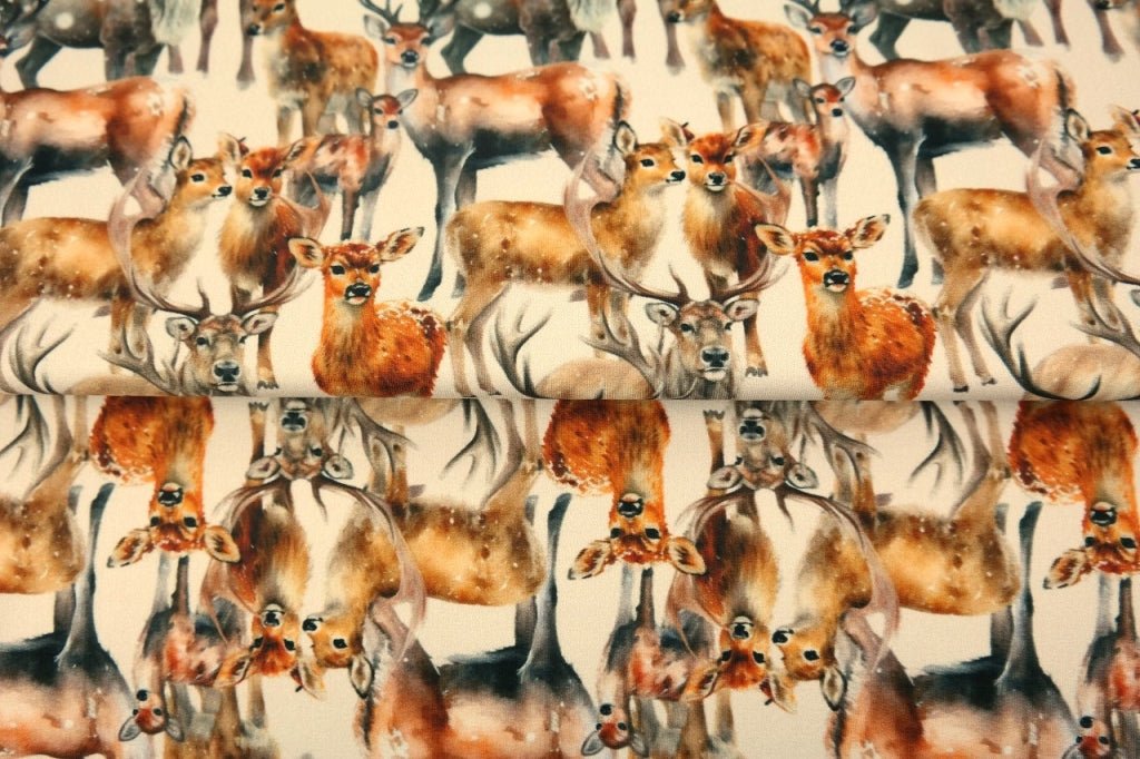 Cotton loop-knit fabric - deer family 250 g/m²