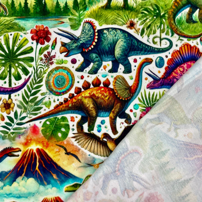 Cotton loop-knit fabric - dinosaur world 260 g/m²