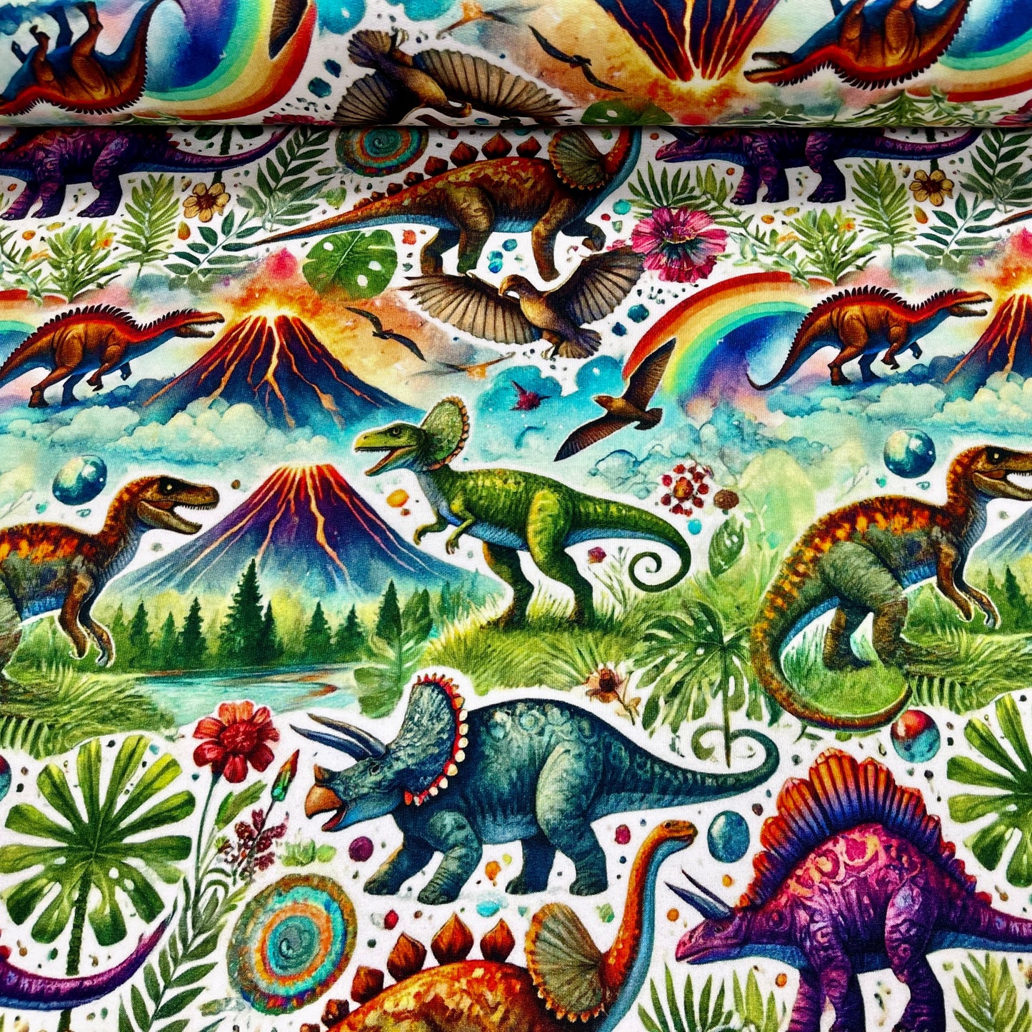 Cotton loopback knit - dinosaur world 260 g/m²